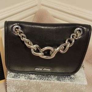 Pre- Loved Miu Miu Black Lizard Embossed Leather